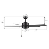 ASCOTT 52 In 5 Blade Smart Ceiling Fan Without  LED  Lights With Pull Chain