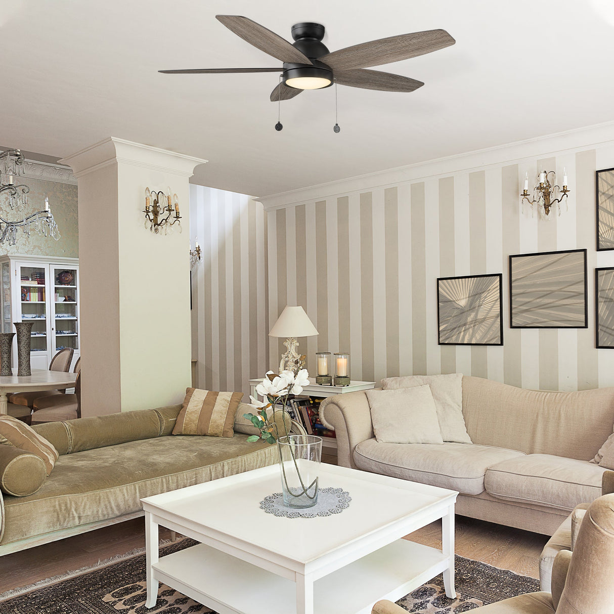 GREENWOOD 48" 5-Blade Flush Mount Ceiling Fan with LED Light & Pull Chain