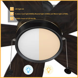 GREENWOOD 52 In 5 Blade Smart Ceiling Fan With Integrated LED Lights With Pull Chain