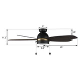GREENWOOD 52 In 5 Blade Smart Ceiling Fan With Integrated LED Lights With Pull Chain