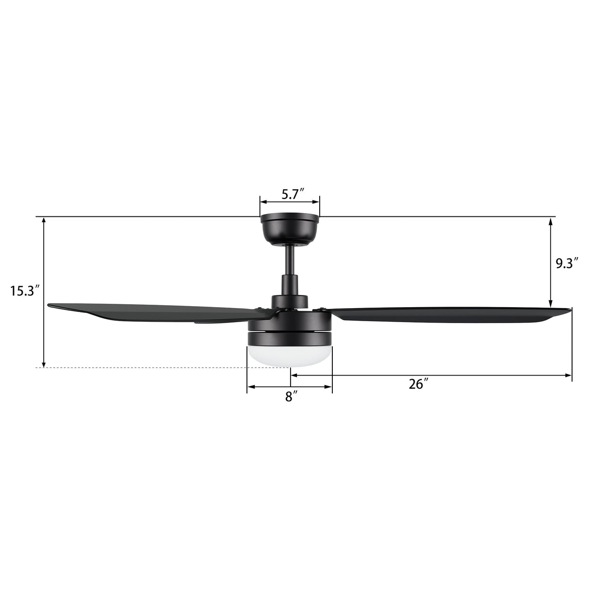 VARA 52 In 3 Blade Smart Ceiling Fan With Integrated LED Lights With Remote