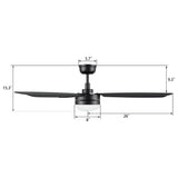 VARA 52 In 3 Blade Smart Ceiling Fan With Integrated LED Lights With Remote