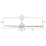WESTBURY 52 In 3 Blade Smart Ceiling Fan Without  LED  Lights With Remote