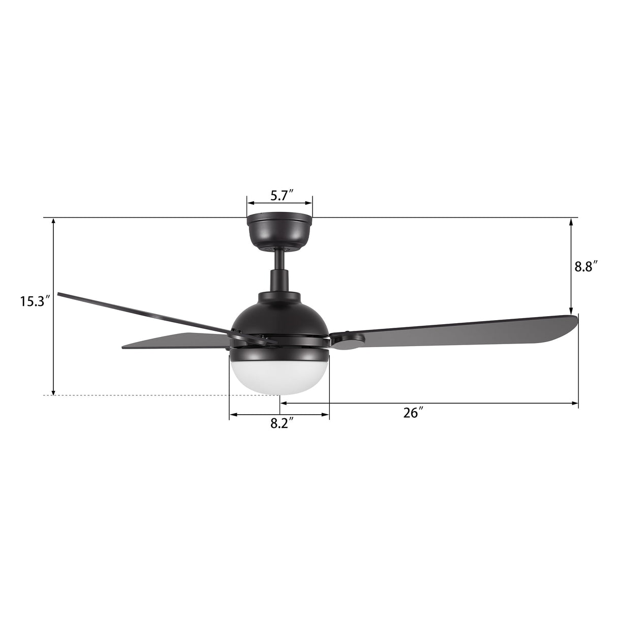 ZEPHYR 52 In 3 Blade Smart Ceiling Fan With Integrated LED Lights With Remote Control