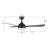 ZEPHYR 52 In 3 Blade Smart Ceiling Fan With Integrated LED Lights With Remote Control