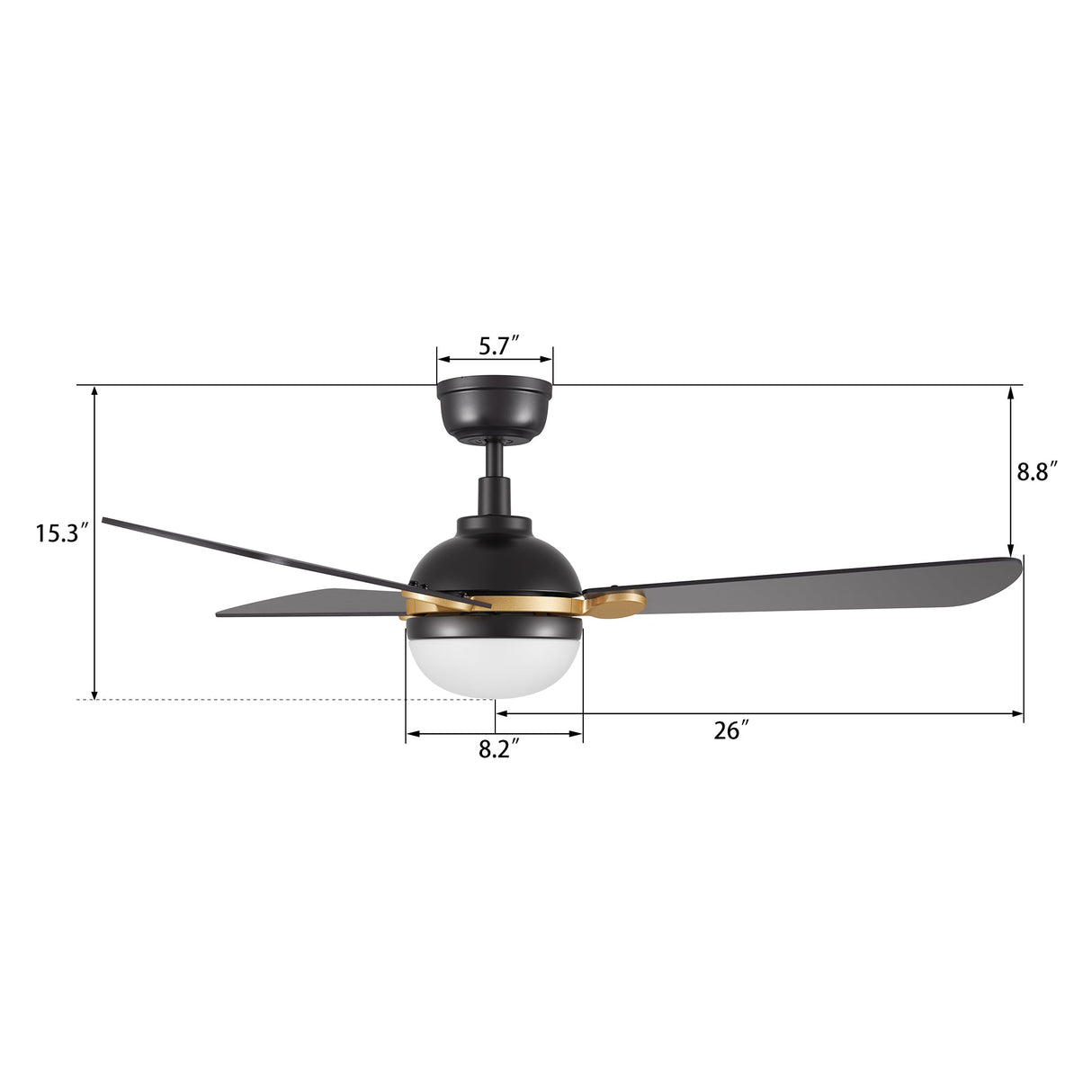 ZEPHYR 52 In 3 Blade Smart Ceiling Fan With Integrated LED Lights With Remote Control