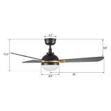 ZEPHYR 52 In 3 Blade Smart Ceiling Fan With Integrated LED Lights With Remote Control