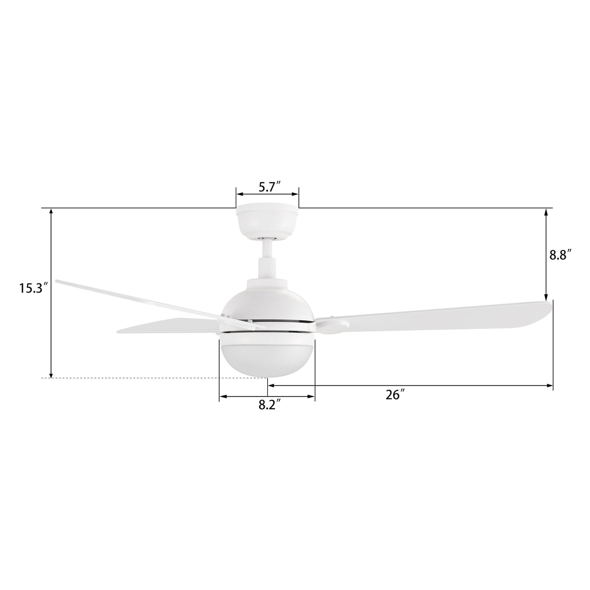 ZEPHYR 52 In 3 Blade Smart Ceiling Fan With Integrated LED Lights With Remote Control