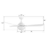 ZEPHYR 52 In 3 Blade Smart Ceiling Fan With Integrated LED Lights With Remote Control