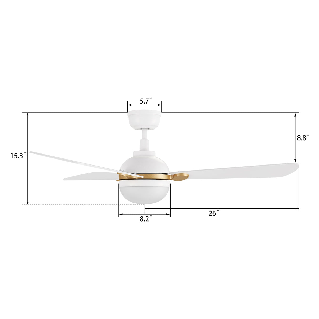 ZEPHYR 52 In 3 Blade Smart Ceiling Fan With Integrated LED Lights With Remote Control