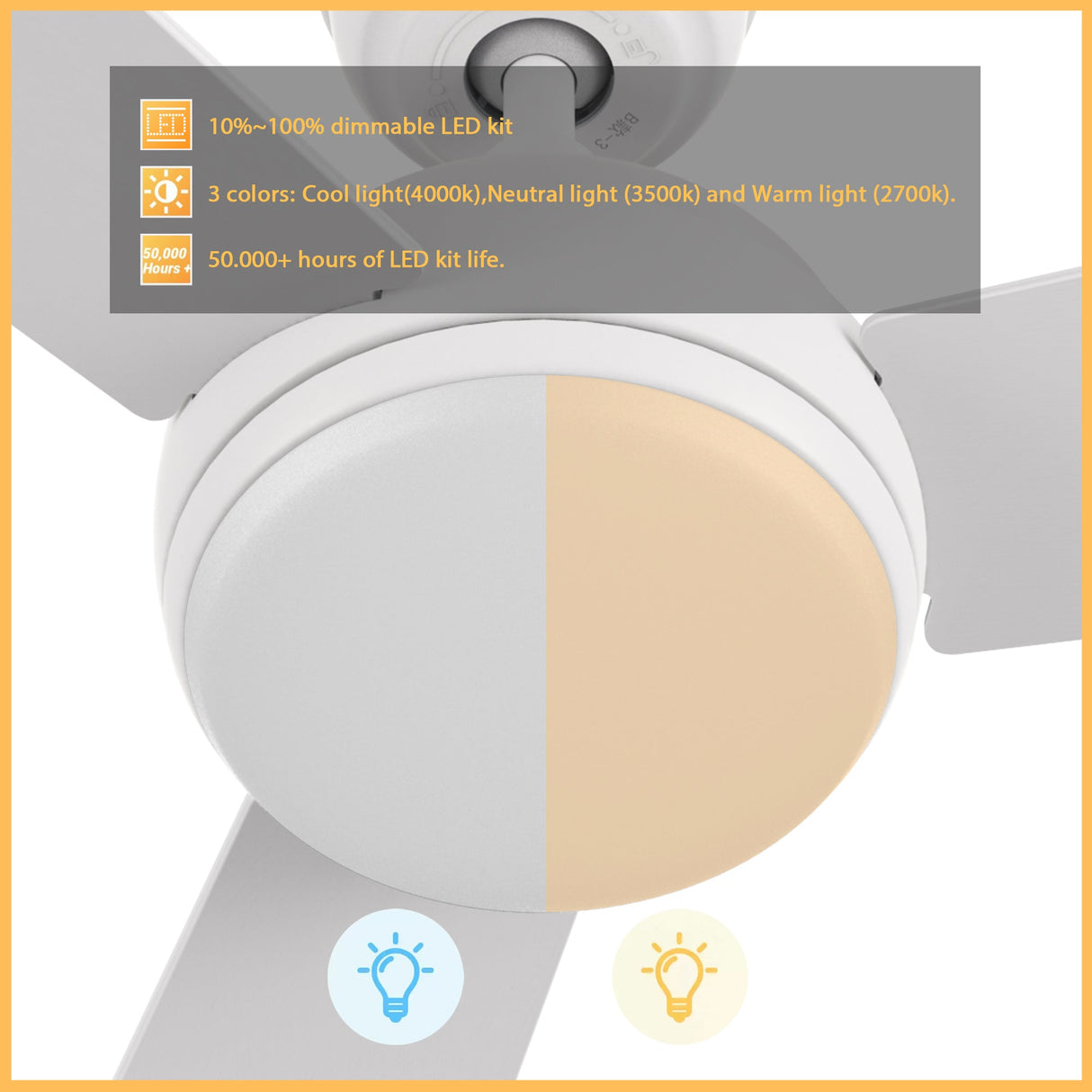 TRYTON 52 In 3 Blade Smart Ceiling Fan With Integrated LED Lights With Google Home