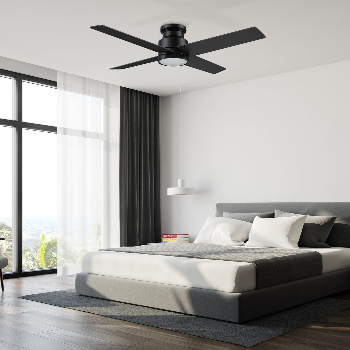 SANTANA 52 inch 4-Blade Flush Mount Ceiling Fan with LED Light & Remote