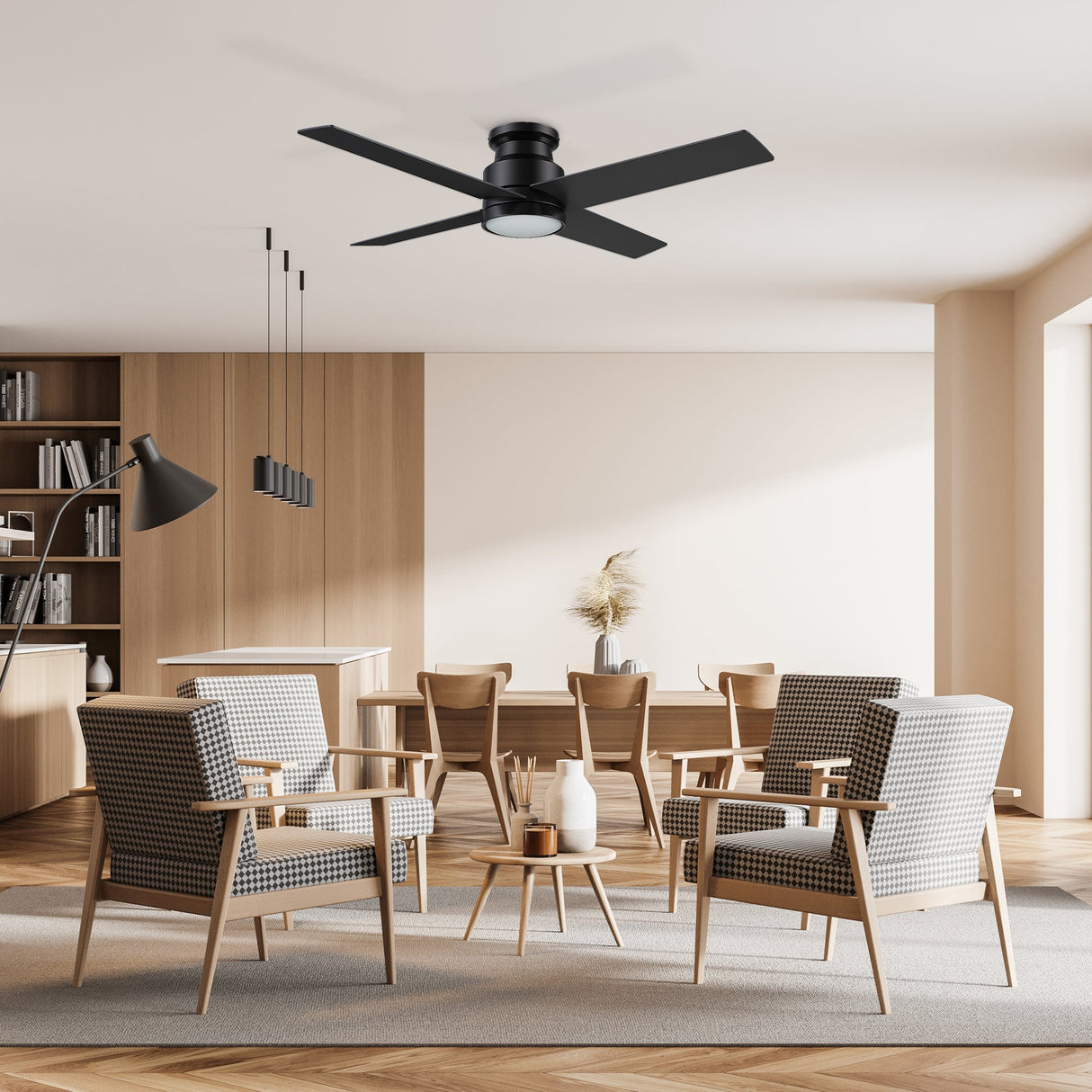SANTANA 52 inch 4-Blade Flush Mount Ceiling Fan with LED Light & Remote