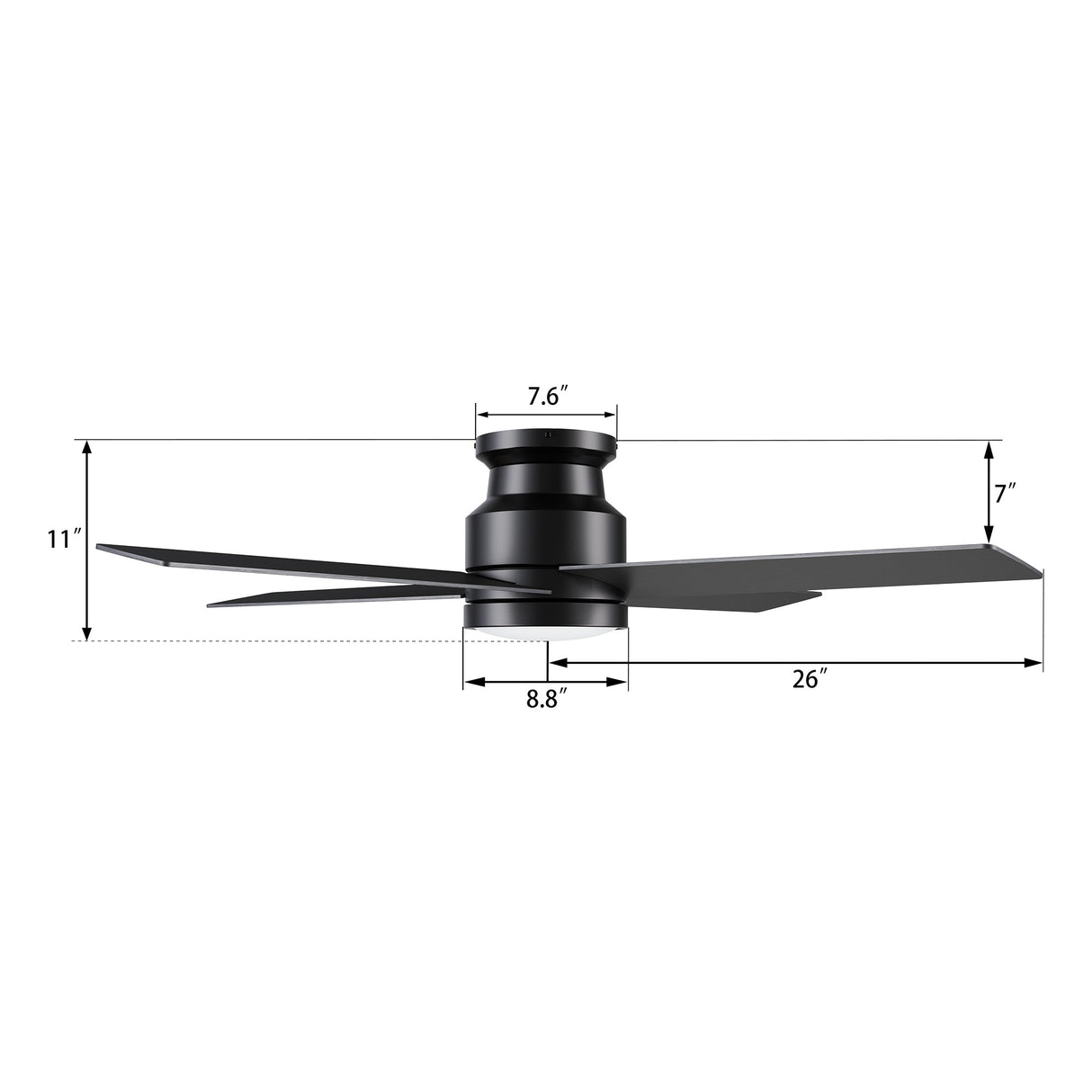SANTANA 52 inch 4-Blade Flush Mount Ceiling Fan with LED Light & Remote