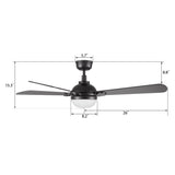 ZEPHYR 52 In 4 Blade Smart Ceiling Fan With Integrated LED Lights With Remote Control