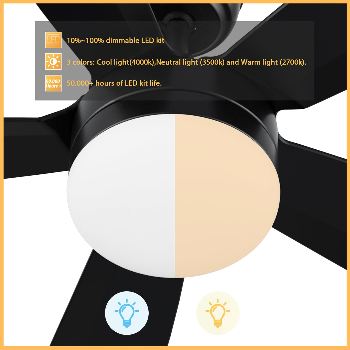 VARA 52 In 5 Blade Smart Ceiling Fan With Integrated LED Lights With Remote