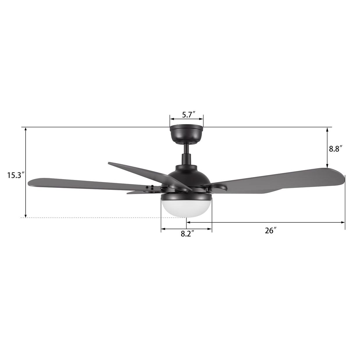 ZEPHYR 52 In 5 Blade Smart Ceiling Fan With Integrated LED Lights With Remote Control