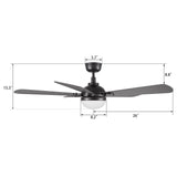 ZEPHYR 52 In 5 Blade Smart Ceiling Fan With Integrated LED Lights With Remote Control