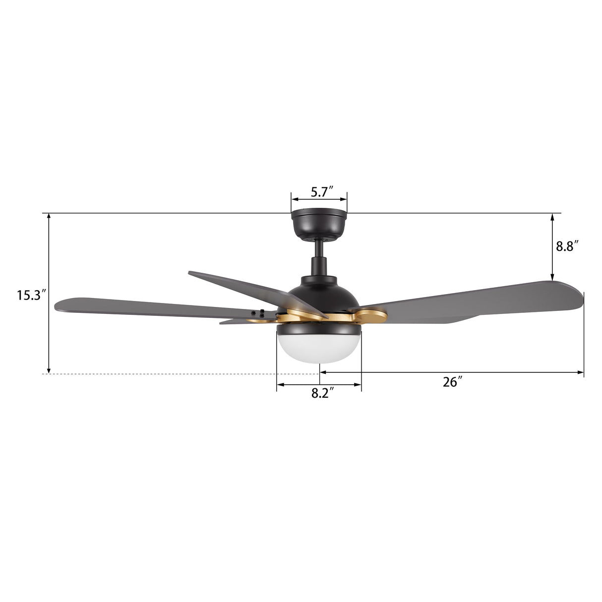ZEPHYR 52 In 5 Blade Smart Ceiling Fan With Integrated LED Lights With Remote Control