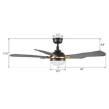 ZEPHYR 52 In 5 Blade Smart Ceiling Fan With Integrated LED Lights With Remote Control