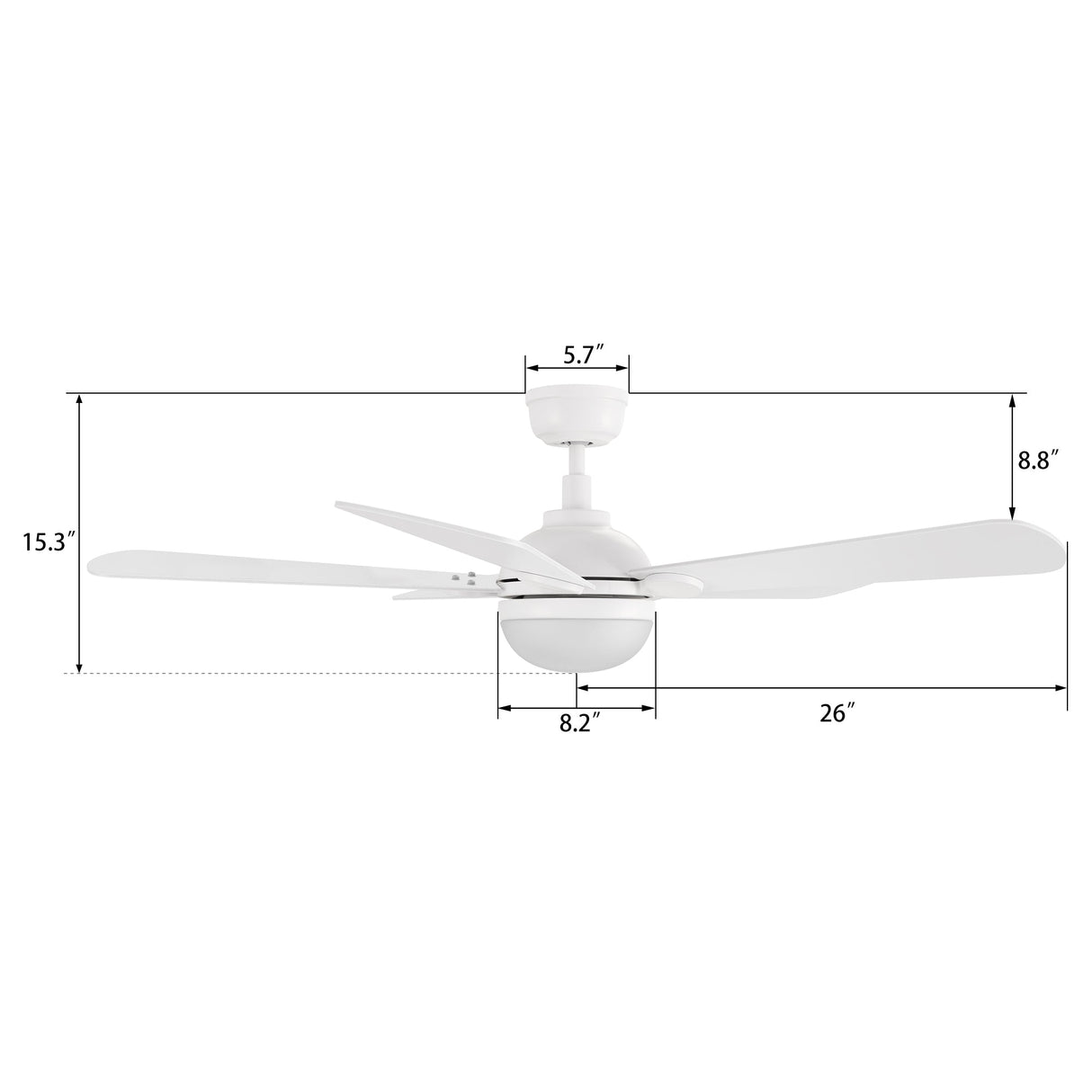 ZEPHYR 52 In 5 Blade Smart Ceiling Fan With Integrated LED Lights With Remote Control