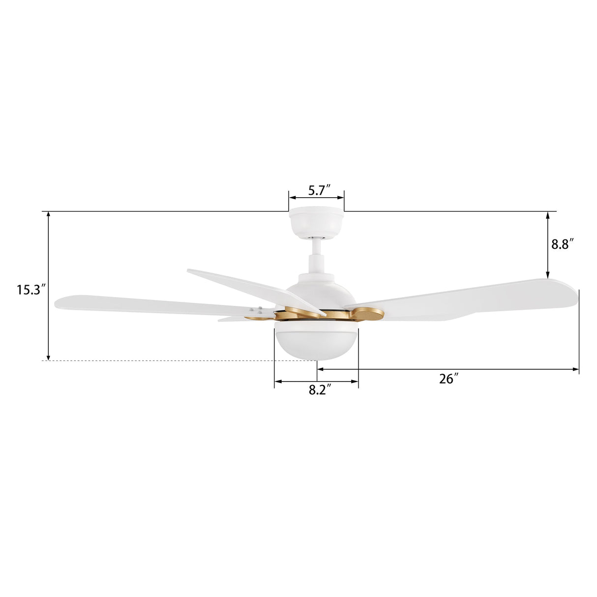 ZEPHYR 52 In 5 Blade Smart Ceiling Fan With Integrated LED Lights With Remote Control
