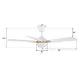 ZEPHYR 52 In 5 Blade Smart Ceiling Fan With Integrated LED Lights With Remote Control