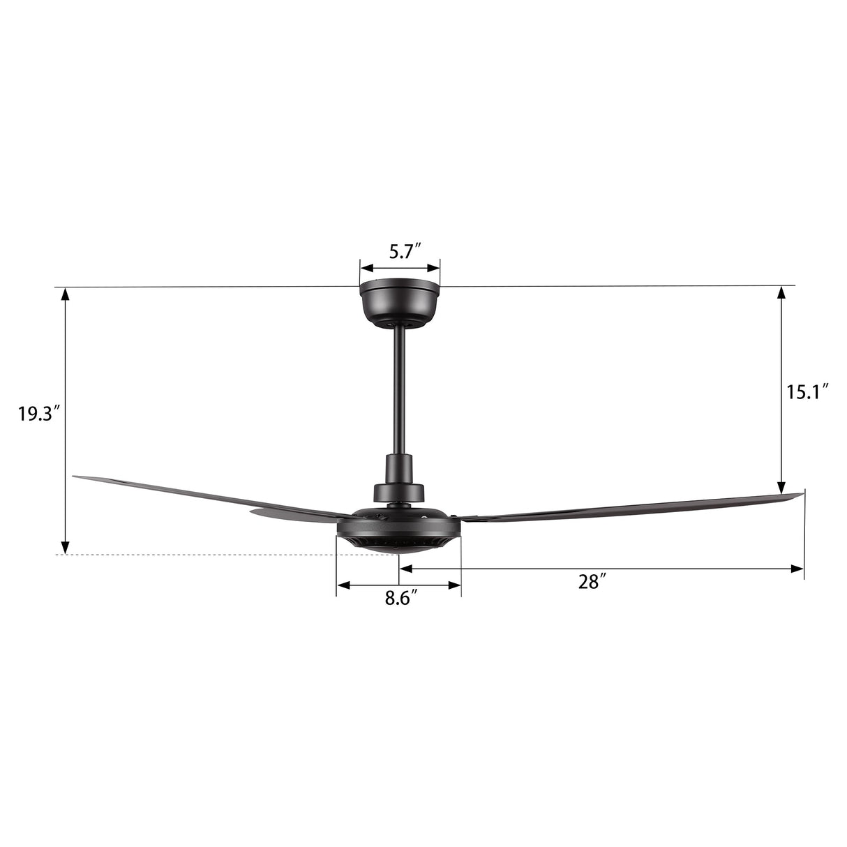 Oberon 56 Inch 3 Blade No Light Ceiling Fan With Remote
