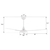 OBERON 56 In 3 Blade Smart Ceiling Fan Without  LED  Lights With Wall Control