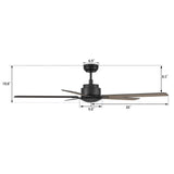 DUNKIRK 60 In 5 Blade Smart Ceiling Fan Without  LED  Lights With Remote Control