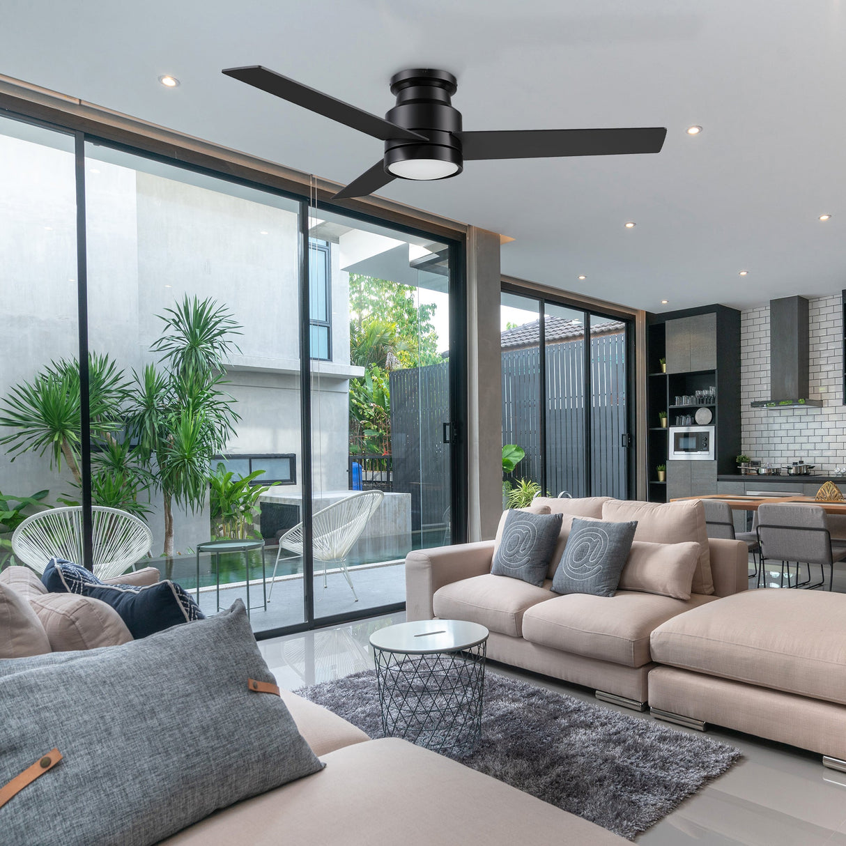 SANTANA 52 inch 3-Blade Flush Mount Ceiling Fan with LED light & Wall Control