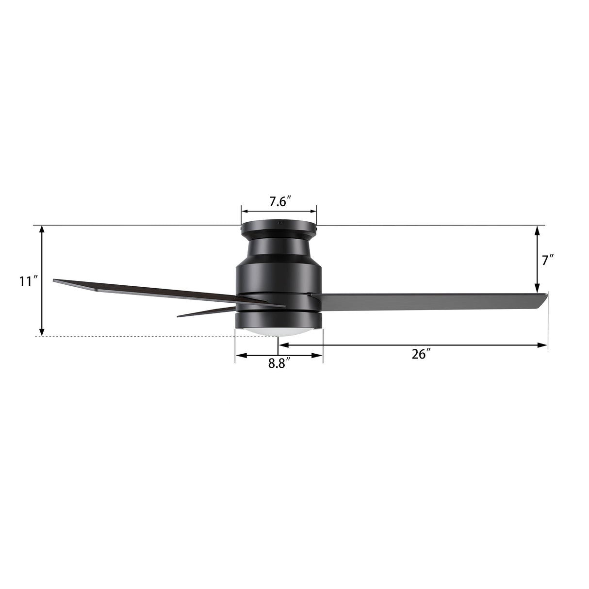 SANTANA 52 inch 3-Blade Flush Mount Ceiling Fan with LED light & Wall Control