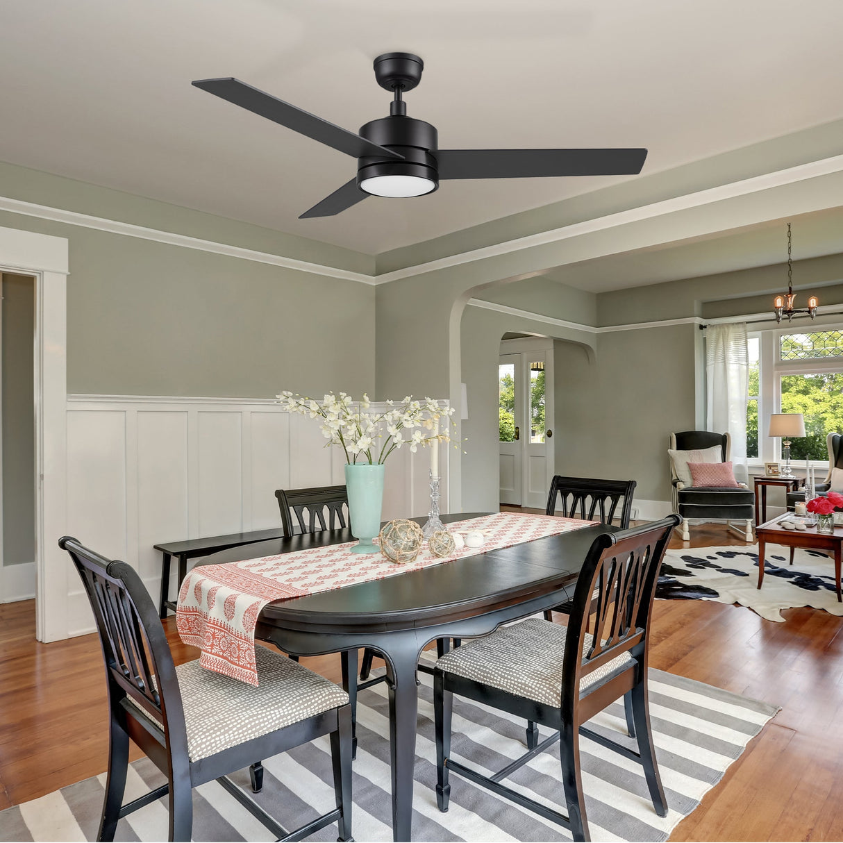SANTANA 52 In 3 Blade Smart Ceiling Fan With Integrated LED Lights With Wall Control