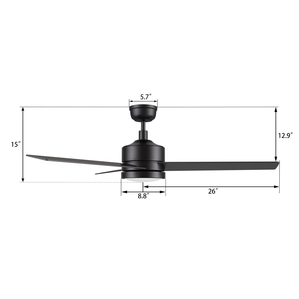 SANTANA 52 In 3 Blade Smart Ceiling Fan With Integrated LED Lights With Wall Control
