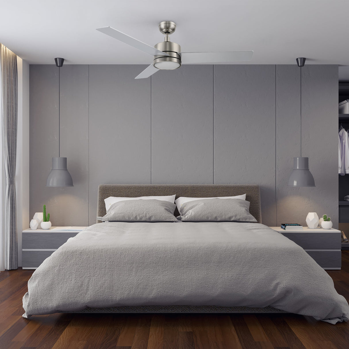 SANTANA 52 In 3 Blade Smart Ceiling Fan With Integrated LED Lights With Wall Control