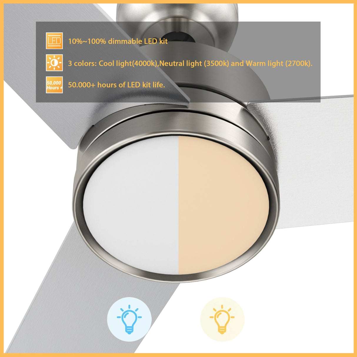 SANTANA 52 In 3 Blade Smart Ceiling Fan With Integrated LED Lights With Wall Control