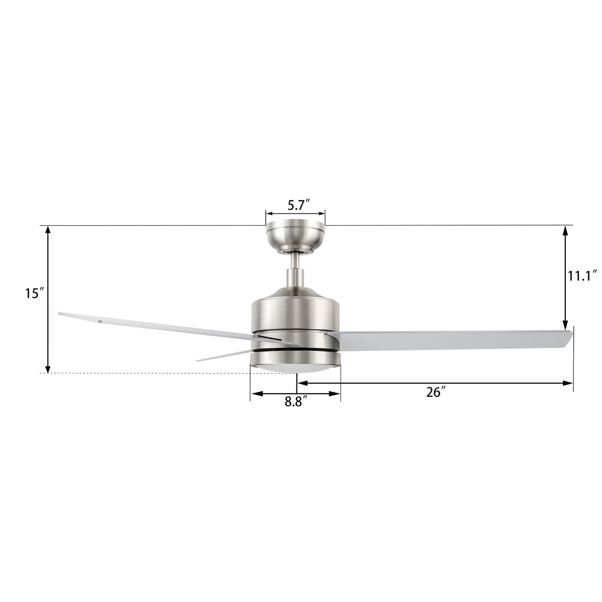 SANTANA 52 In 3 Blade Smart Ceiling Fan With Integrated LED Lights With Wall Control