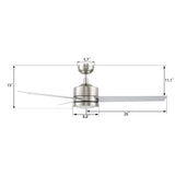 SANTANA 52 In 3 Blade Smart Ceiling Fan With Integrated LED Lights With Wall Control