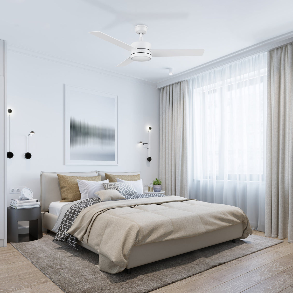 SANTANA 52 In 3 Blade Smart Ceiling Fan With Integrated LED Lights With Wall Control