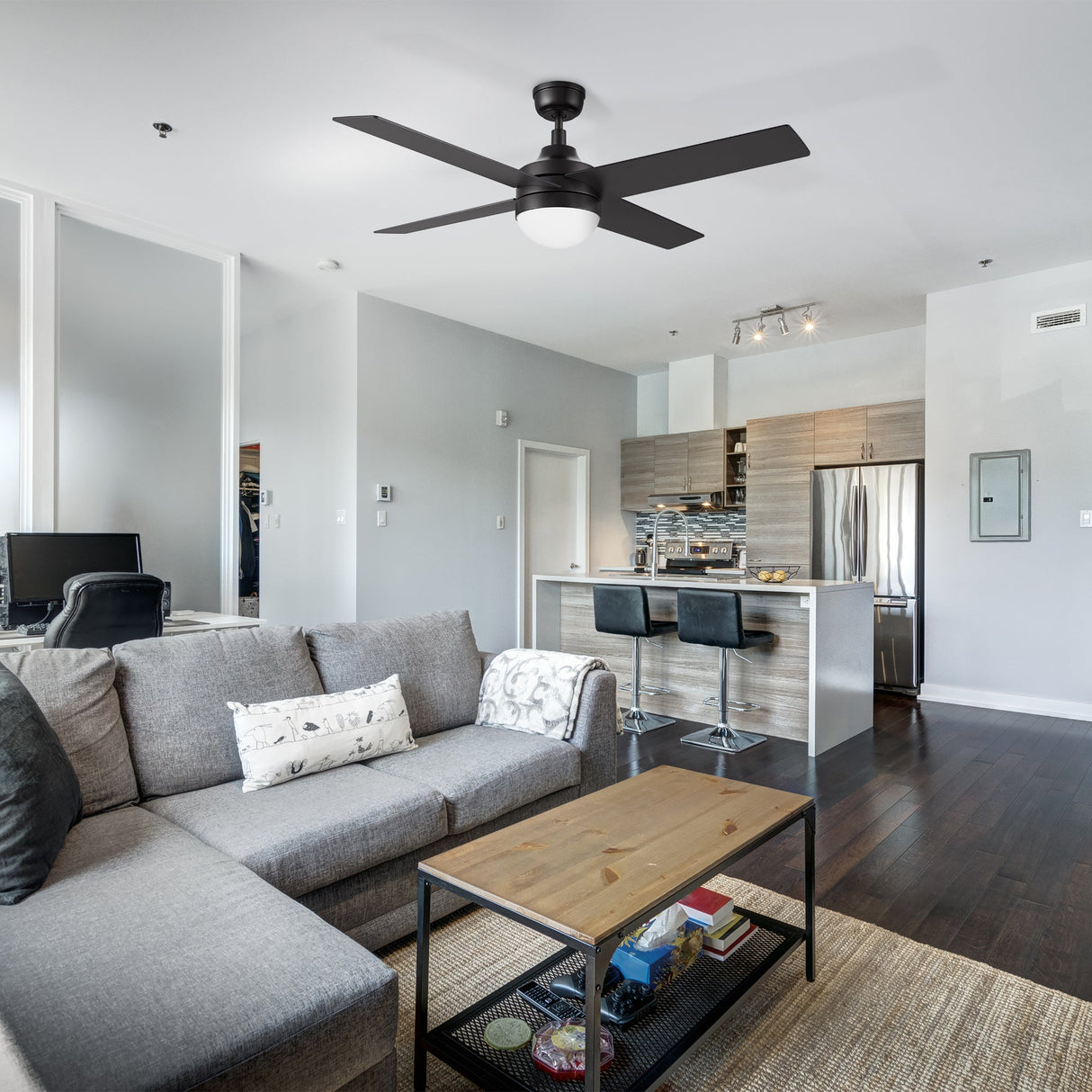 KIMBALL 52 In 4 Blade Smart Ceiling Fan With Integrated LED Lights With Wall Control