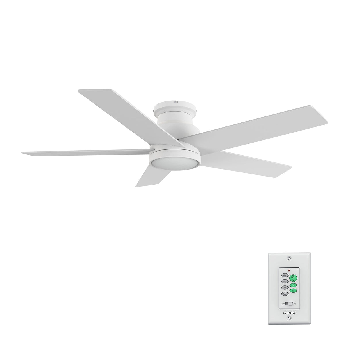 SANTANA 52 inch 5-Blade Flush Mount Ceiling Fan with LED Light & Wall Control