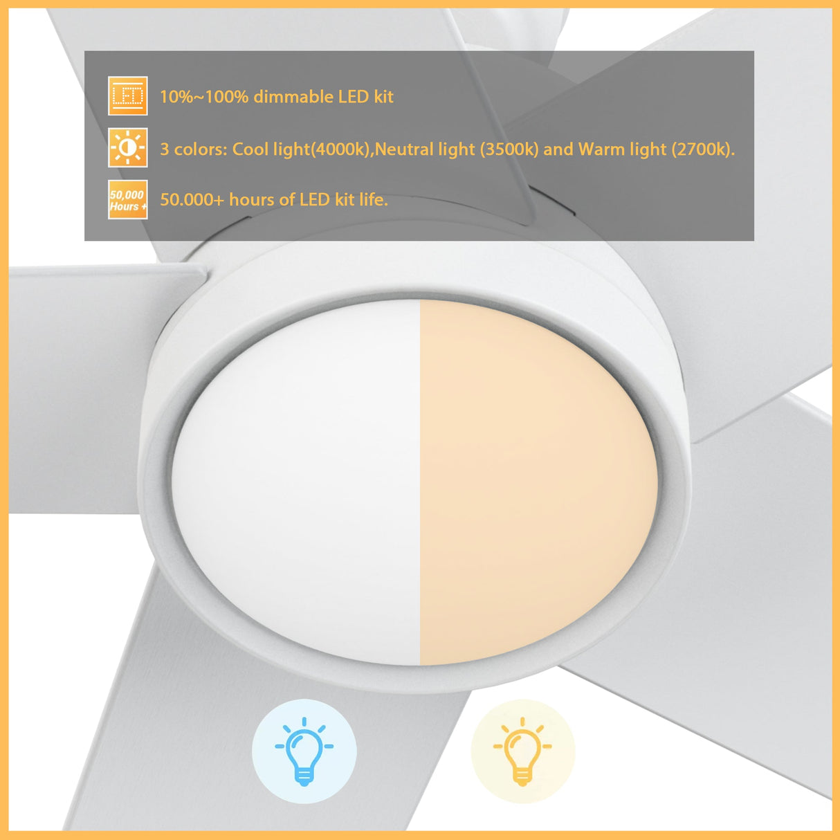 SANTANA 52 In 5 Blade Smart Ceiling Fan With Integrated LED Lights With Wall Control