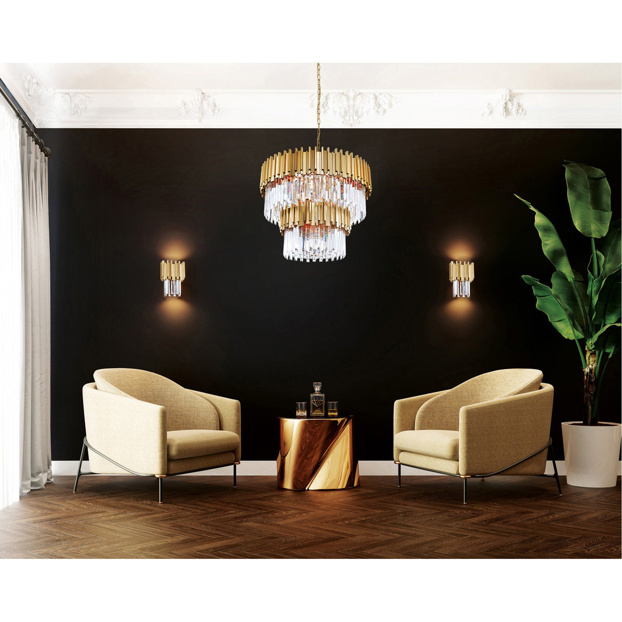 Deco 12 Light Medallion Gold Down Chandelier