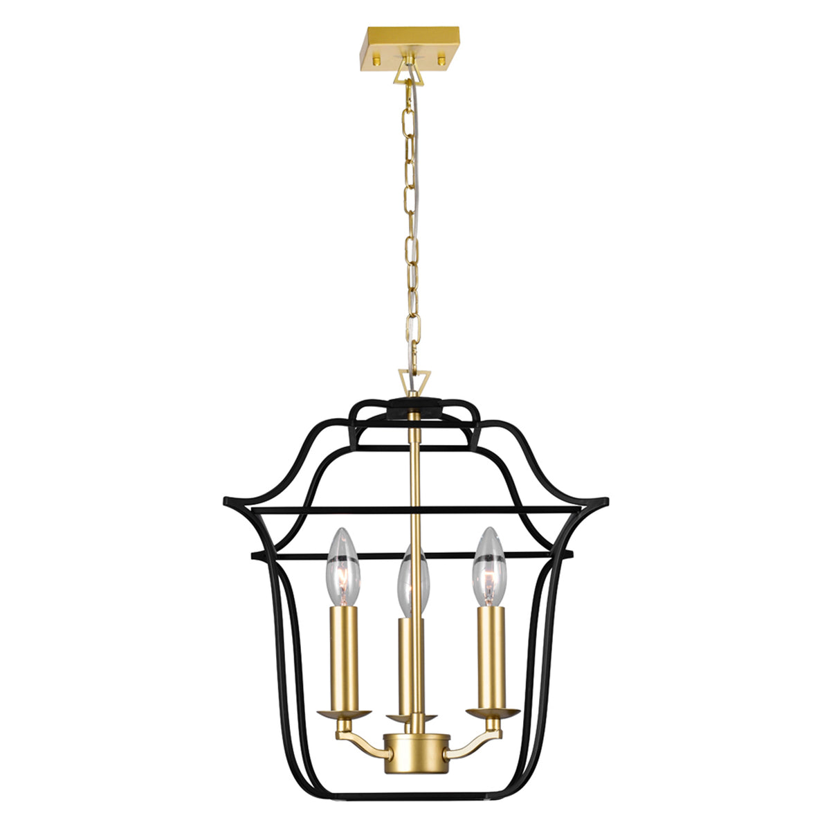 Tudor 3 Light 12in Satin Gold & Black Pendant