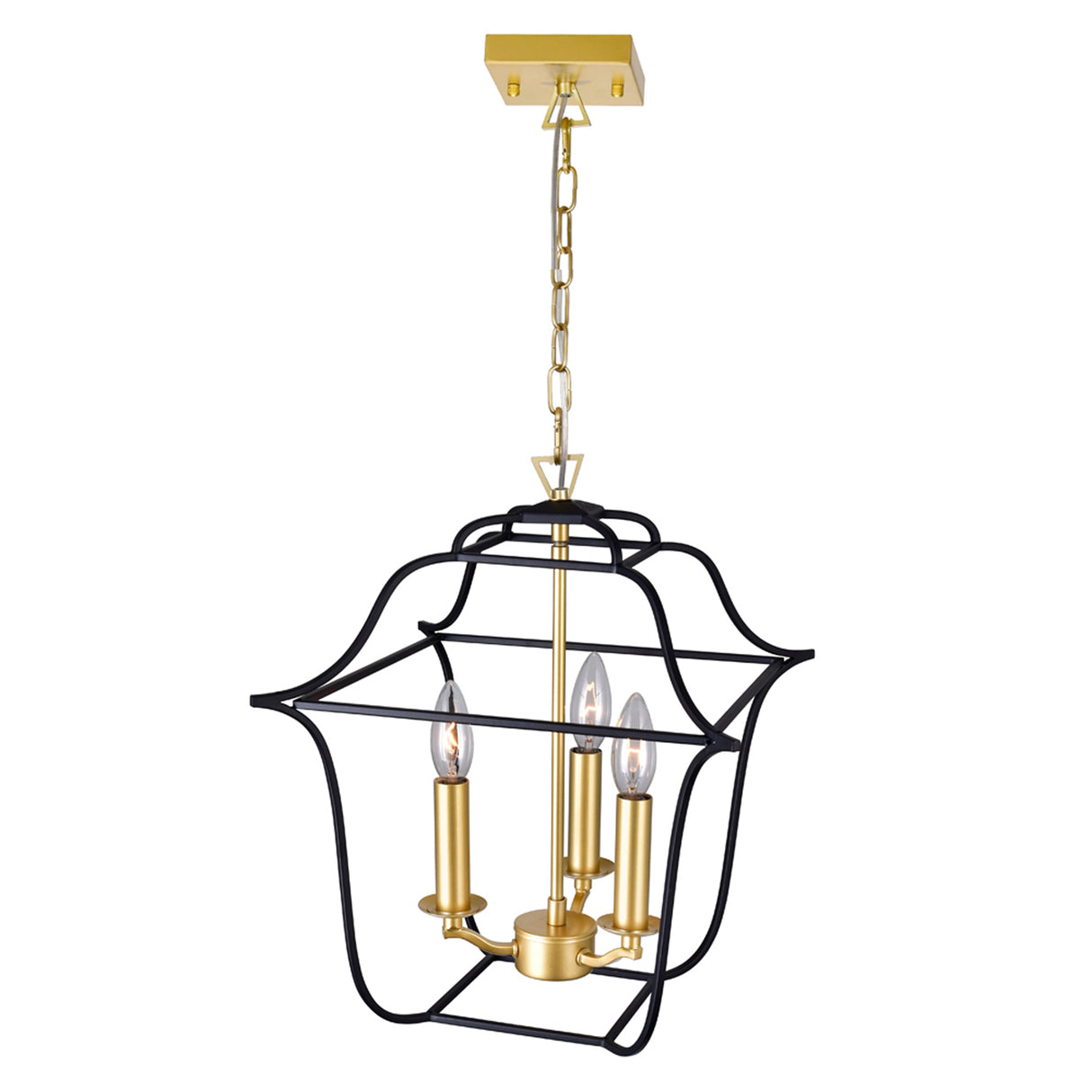 Tudor 3 Light 12in Satin Gold & Black Pendant