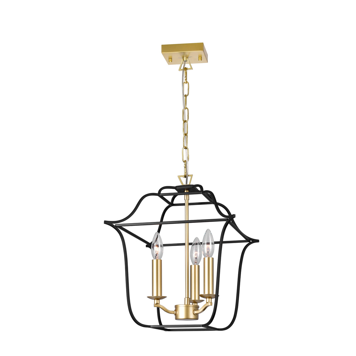 Tudor 3 Light 12in Satin Gold & Black Pendant