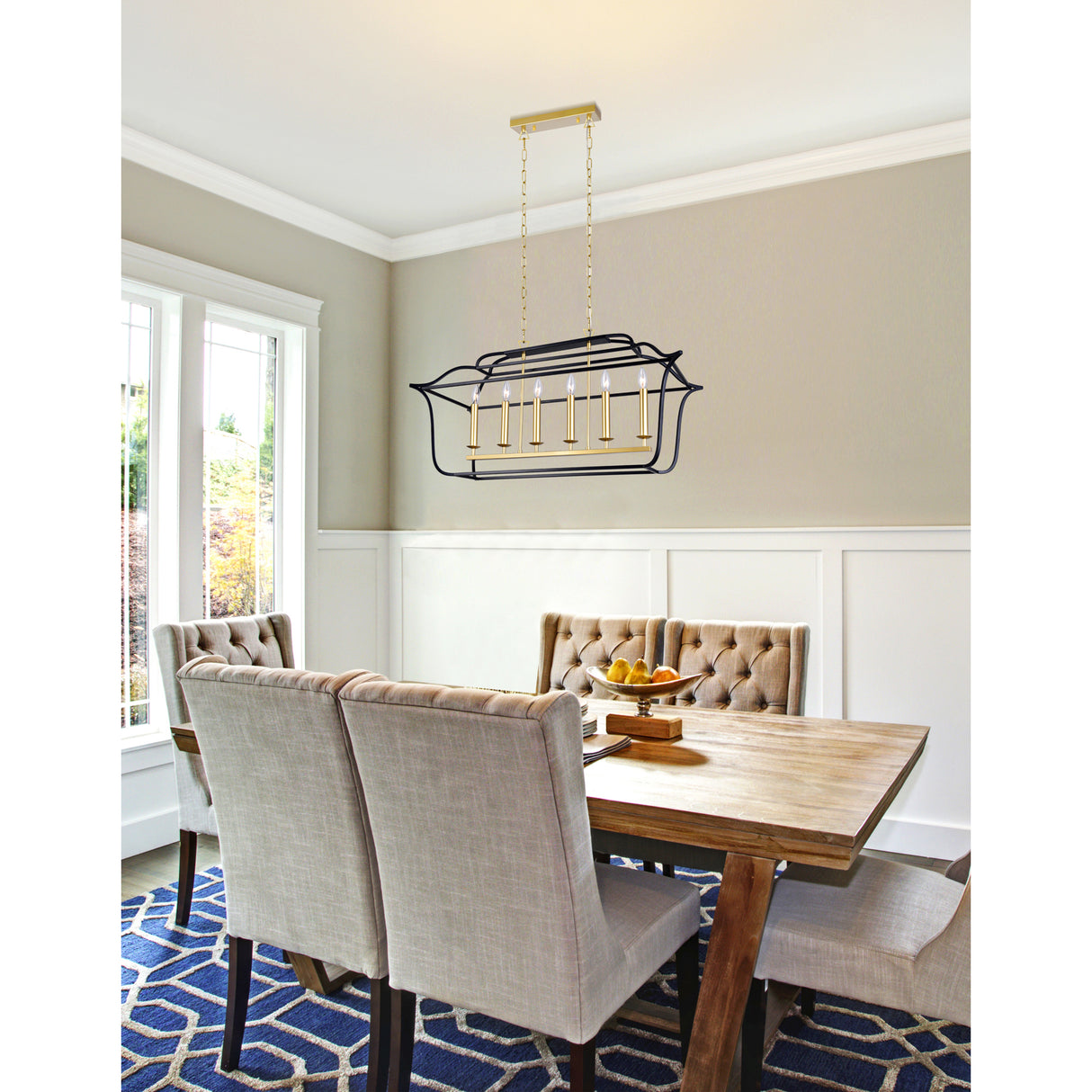 Tudor 6 Light 36in Satin Gold & Black Chandelier