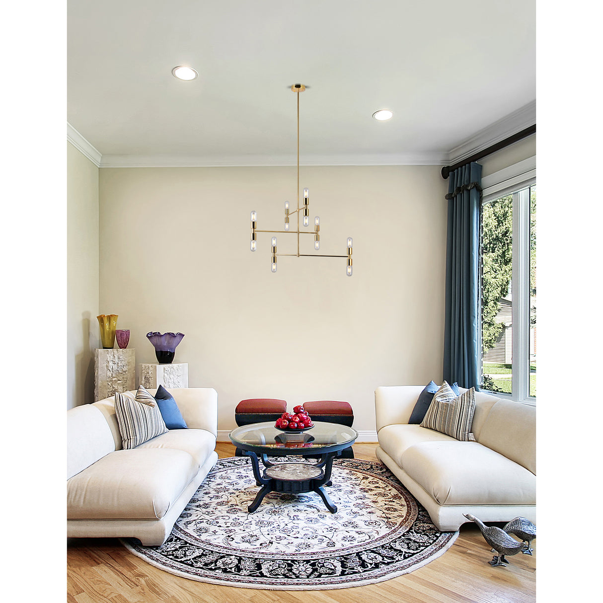Hand Crank 12 Light Medallion Gold Chandelier