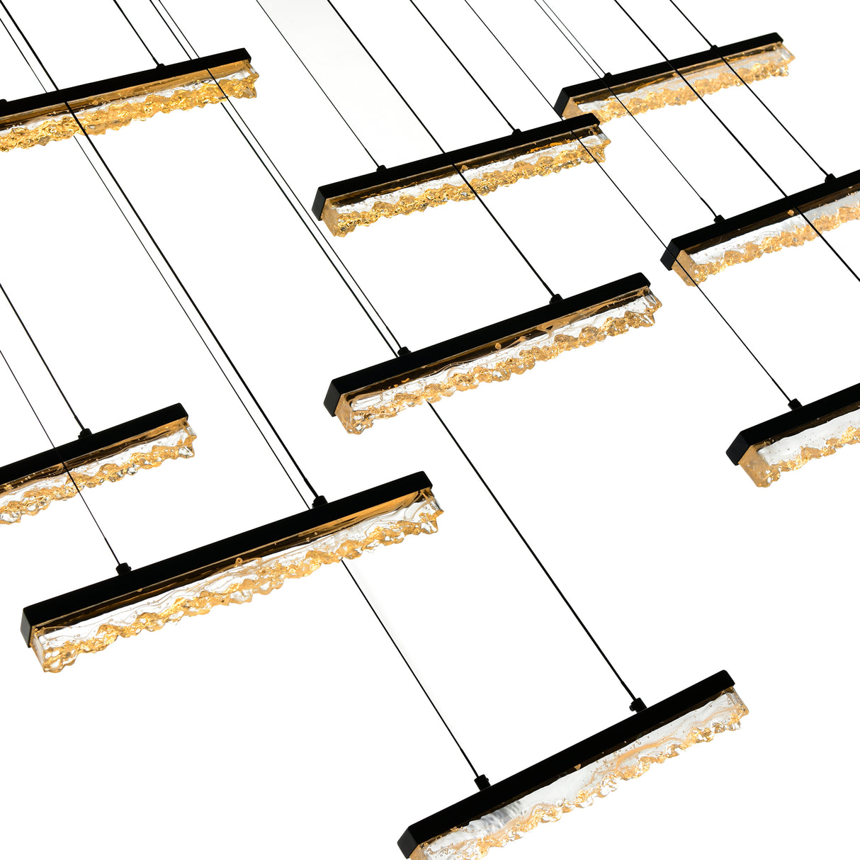 Stagger Integrated LED 48in Black Chandelier with Handcrafted Glass