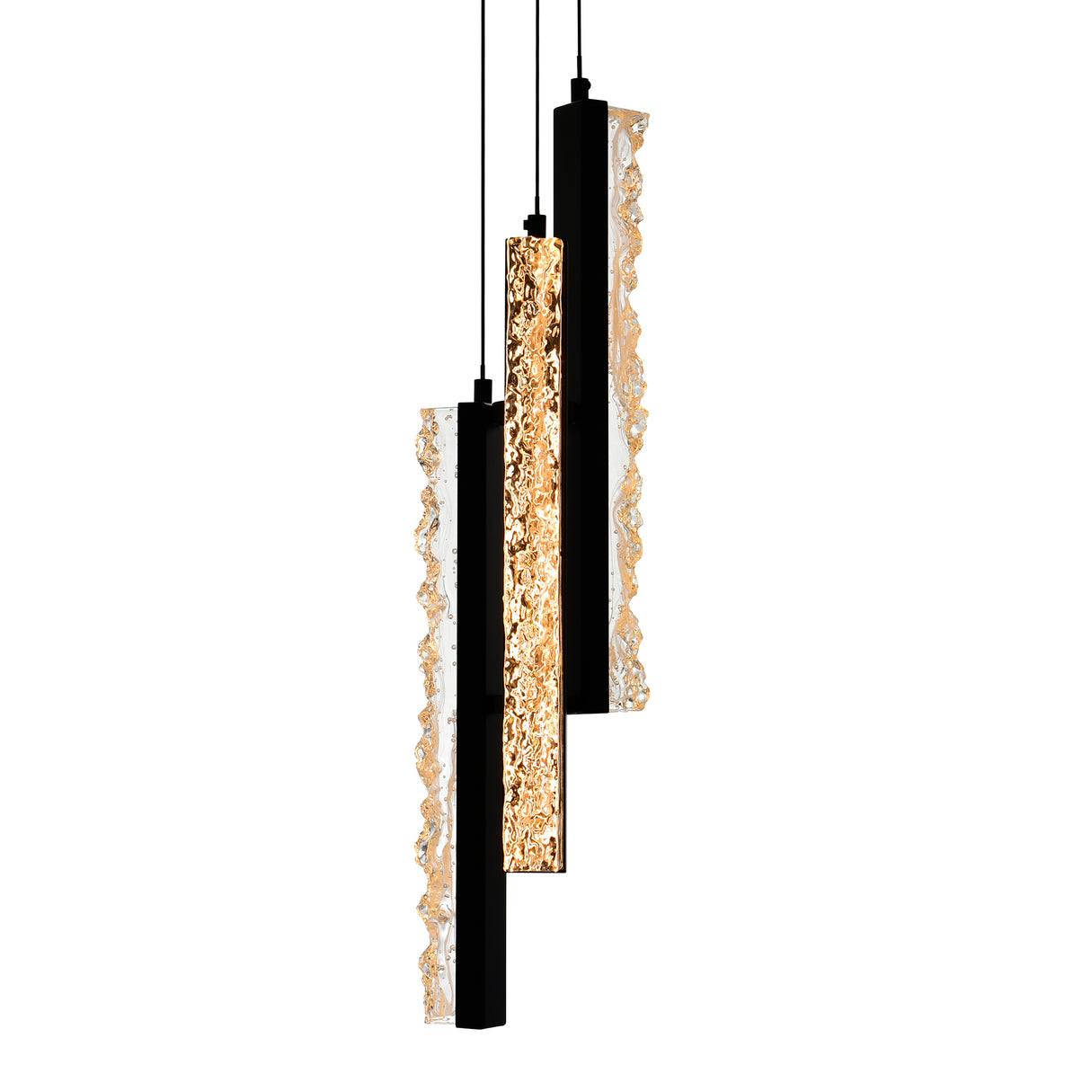 Stagger Integrated LED 6in Black Mini Pendant with Handcrafted Glass